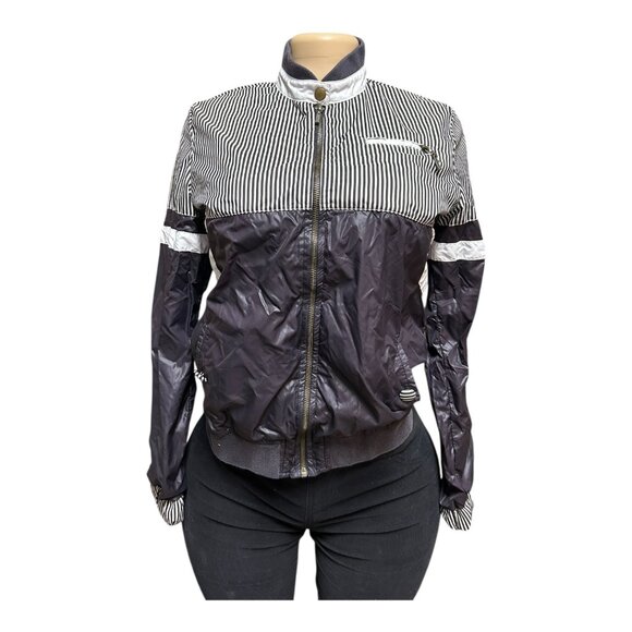 Helly Hansen Womens Black & White Striped Lightweight Zip-Up Jacket Medium 100% - Picture 1 of 4